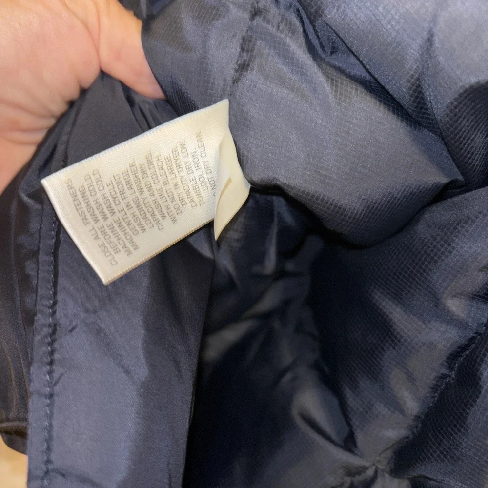 BANANA REPUBLIC Men XL Navy Down Quilted Puffer Vest Corduroy Panel Snap Pockets